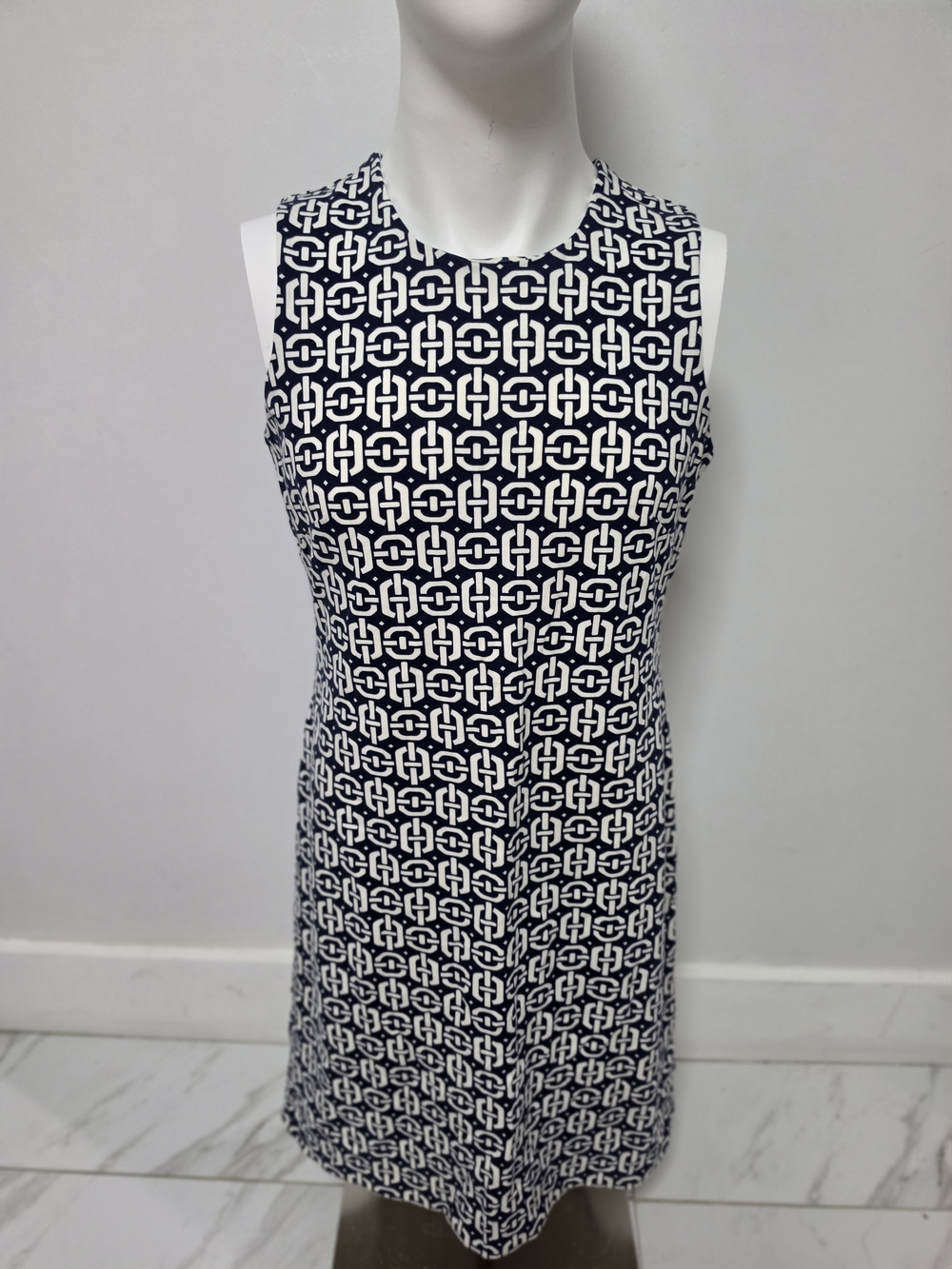 Banana Republic Navy & White Sleeveless Chain-Link Shift Dress